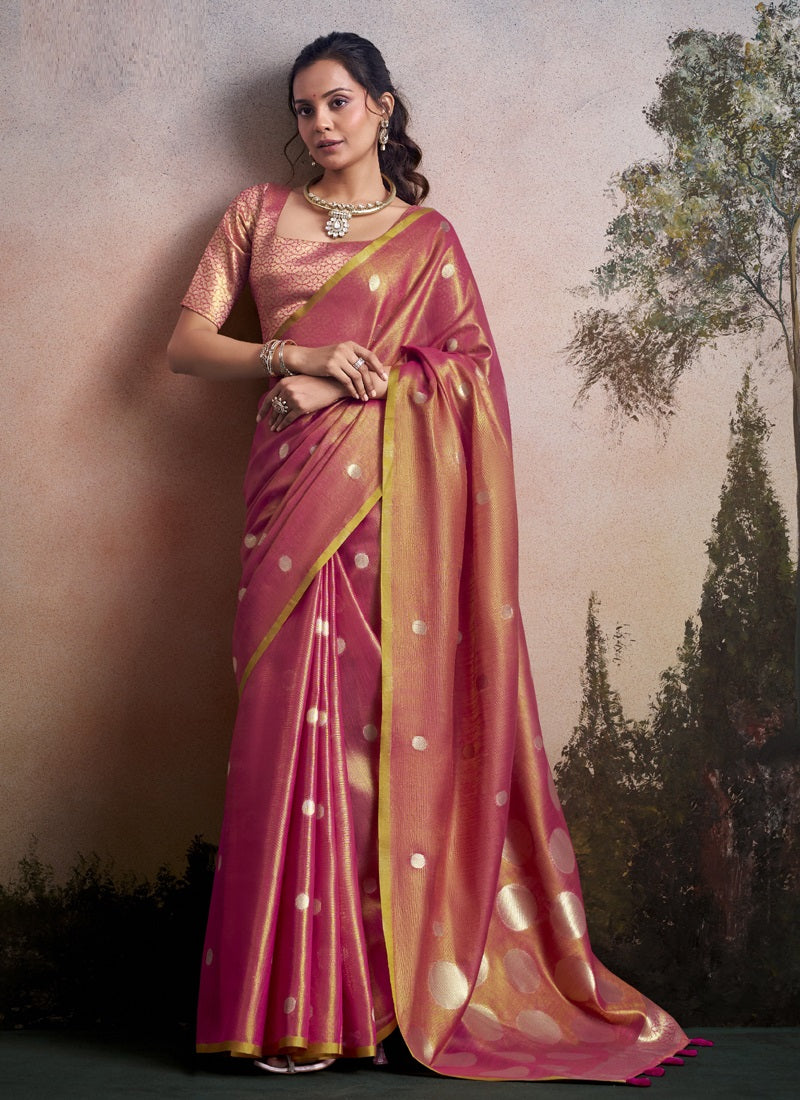 Tissue Silk With Rich Woven Zari Polka Dots Saree