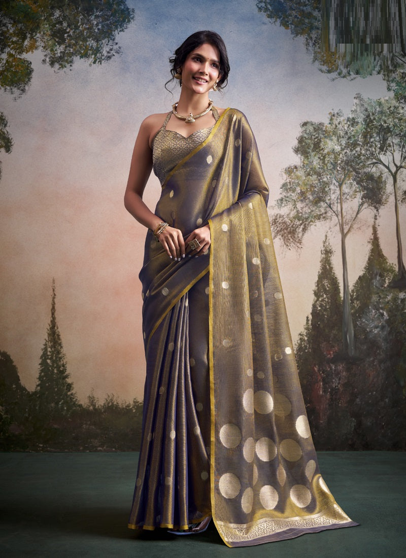 Tissue Silk With Rich Woven Zari Polka Dots Saree