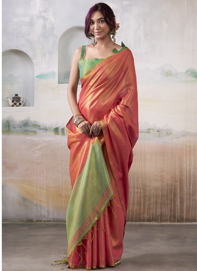 Tissue Silk With Beautiful Tussle Festival Wear Saree