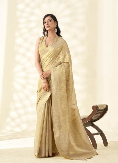 Olive Tissue Linen Zari Weaving Traditional Wear Saree
