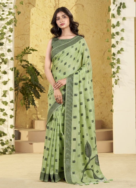 Linen Silk Saree with Rich Woven Border & Pallu