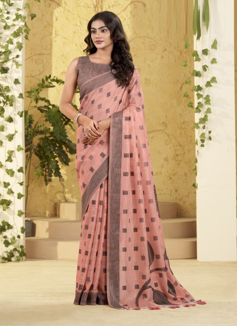 Linen Silk Saree with Rich Woven Border & Pallu