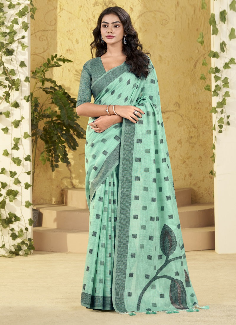 Linen Silk Saree with Rich Woven Border & Pallu