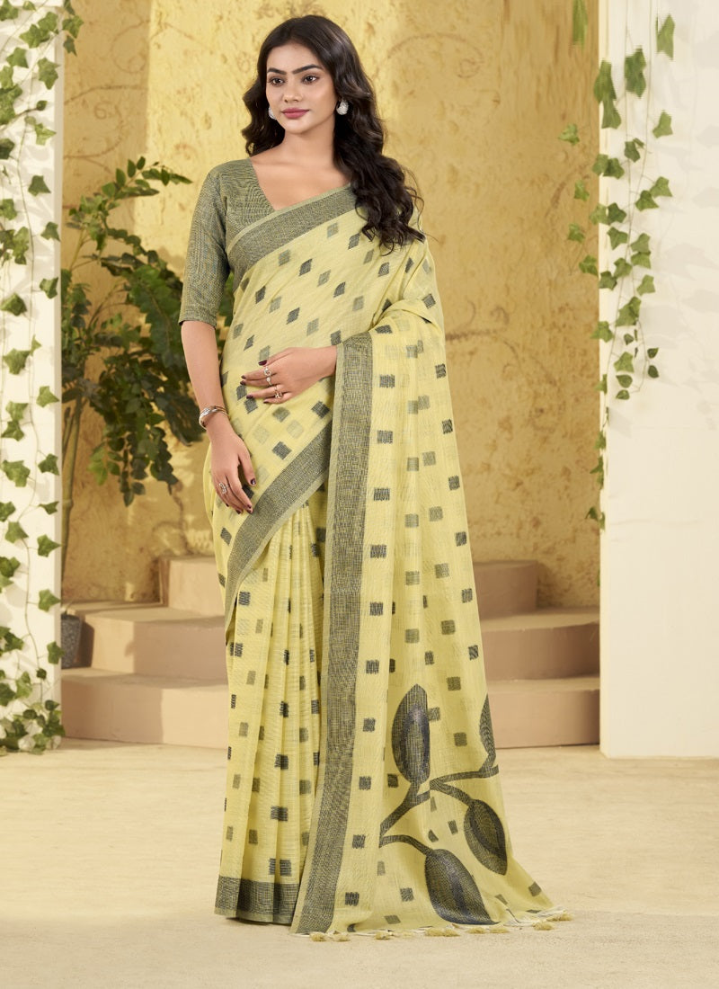 Linen Silk Saree with Rich Woven Border & Pallu