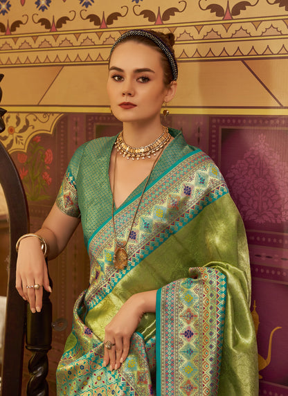 Pista Tissue Silk With Zari Weaving Festival Wear Saree