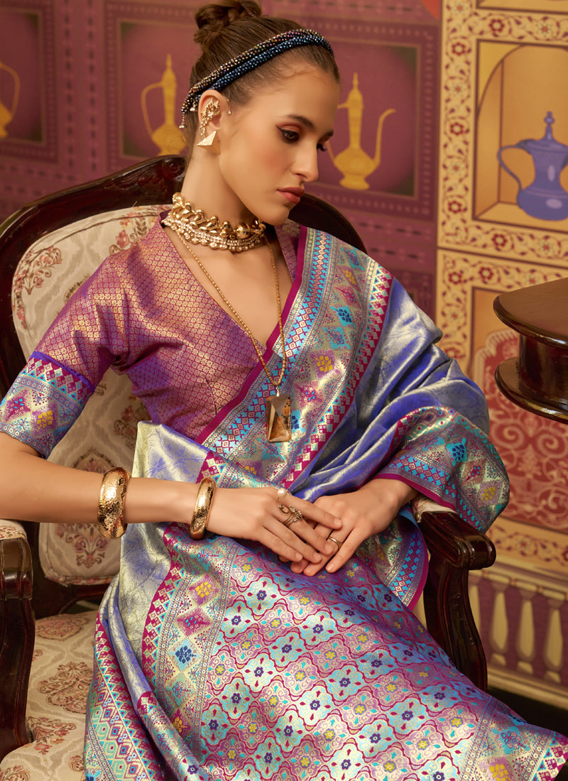 Blue Tissue Silk With Zari Weaving Festival Wear Saree