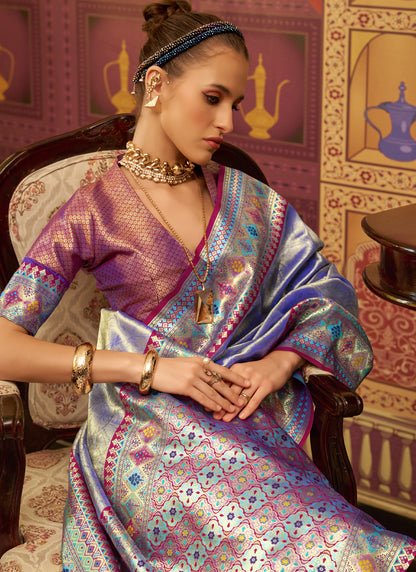 Blue Tissue Silk With Zari Weaving Festival Wear Saree