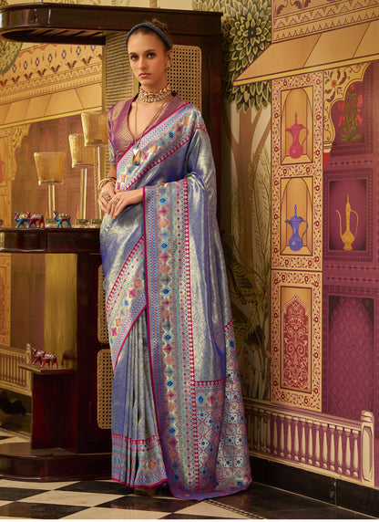Blue Tissue Silk With Zari Weaving Festival Wear Saree