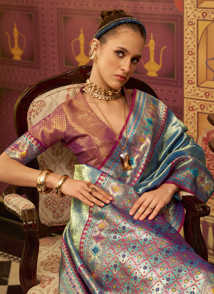 Sky Blue Tissue Silk With Zari Weaving Festival Wear Saree