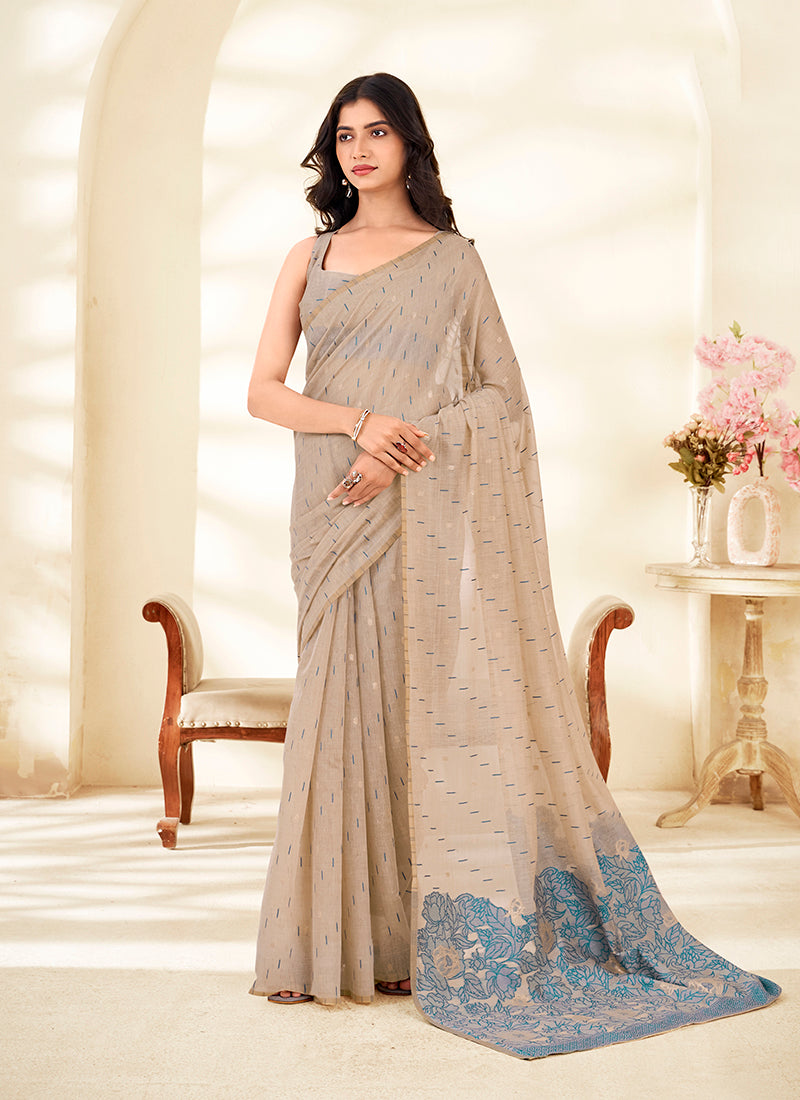 Modal Silk Party Wear Saree-Cream