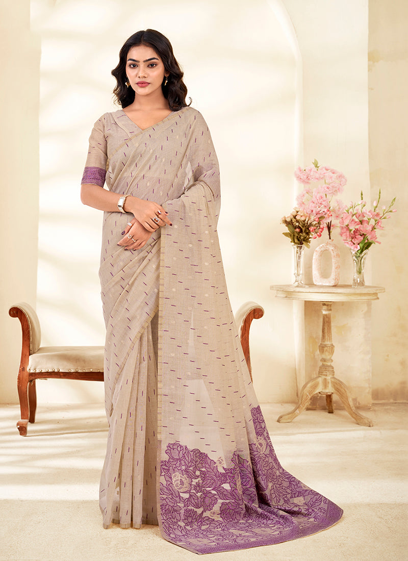 Modal Silk Party Wear Saree-Cream