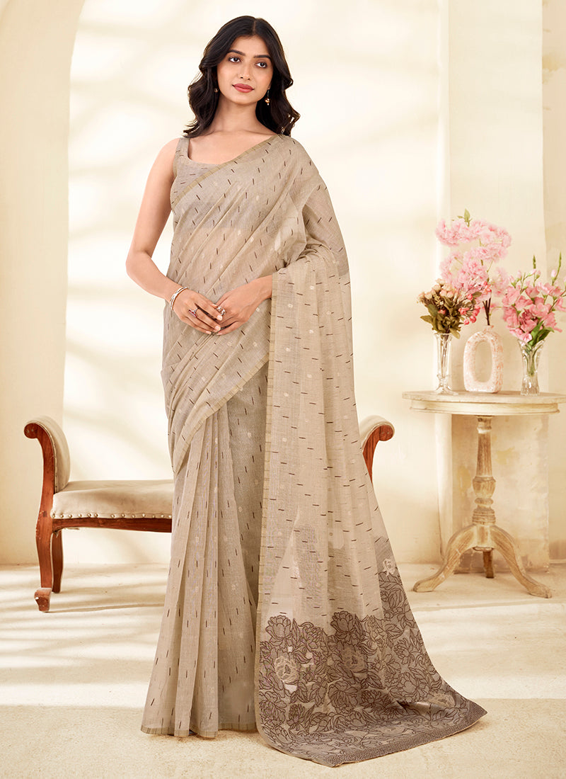 Modal Silk Party Wear Saree-Cream