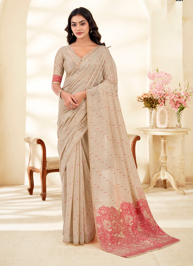 Modal Silk Party Wear Saree-Cream