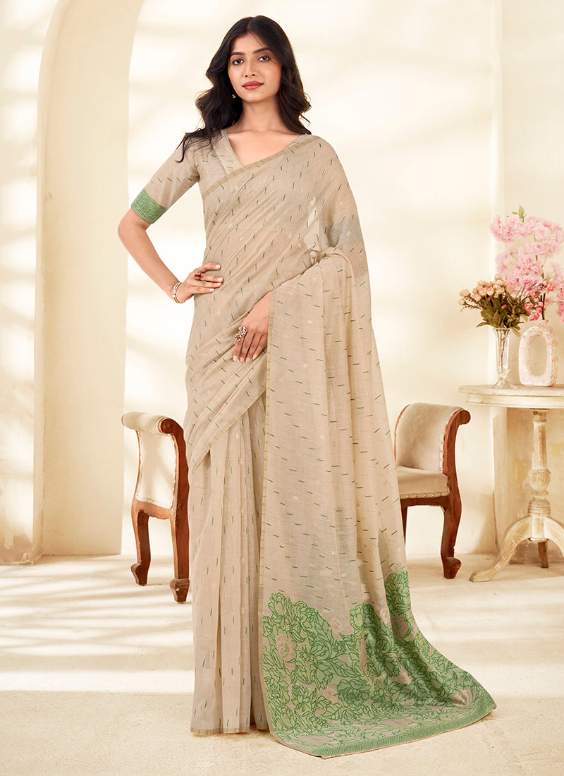 Modal Silk Party Wear Saree-Cream