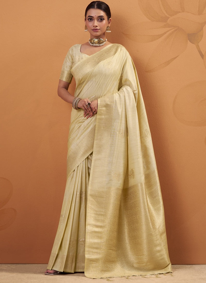 Tussar Silk With Rich Zari Border Saree Collection