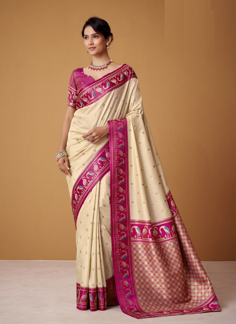 Soft Satin Silk With Rich Zari Border Saree Collection