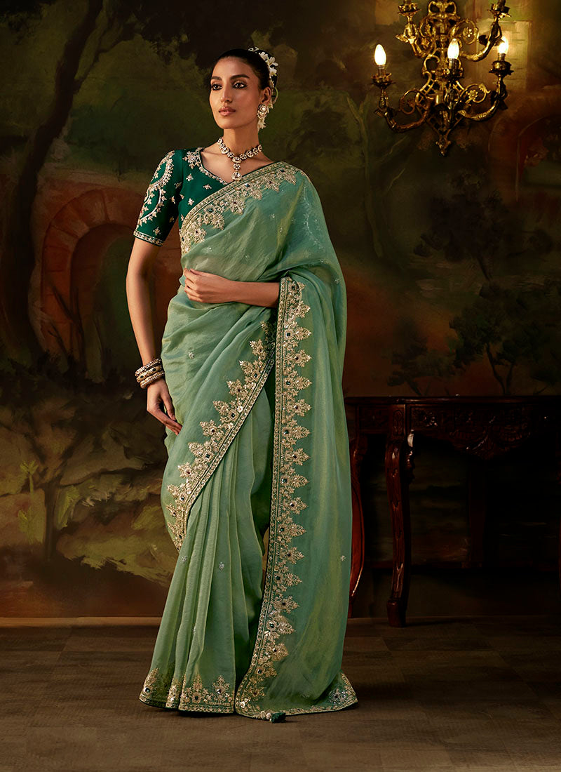 Viscose Zari Tissue Heavy Embroidery Sequence Work Designer  Saree