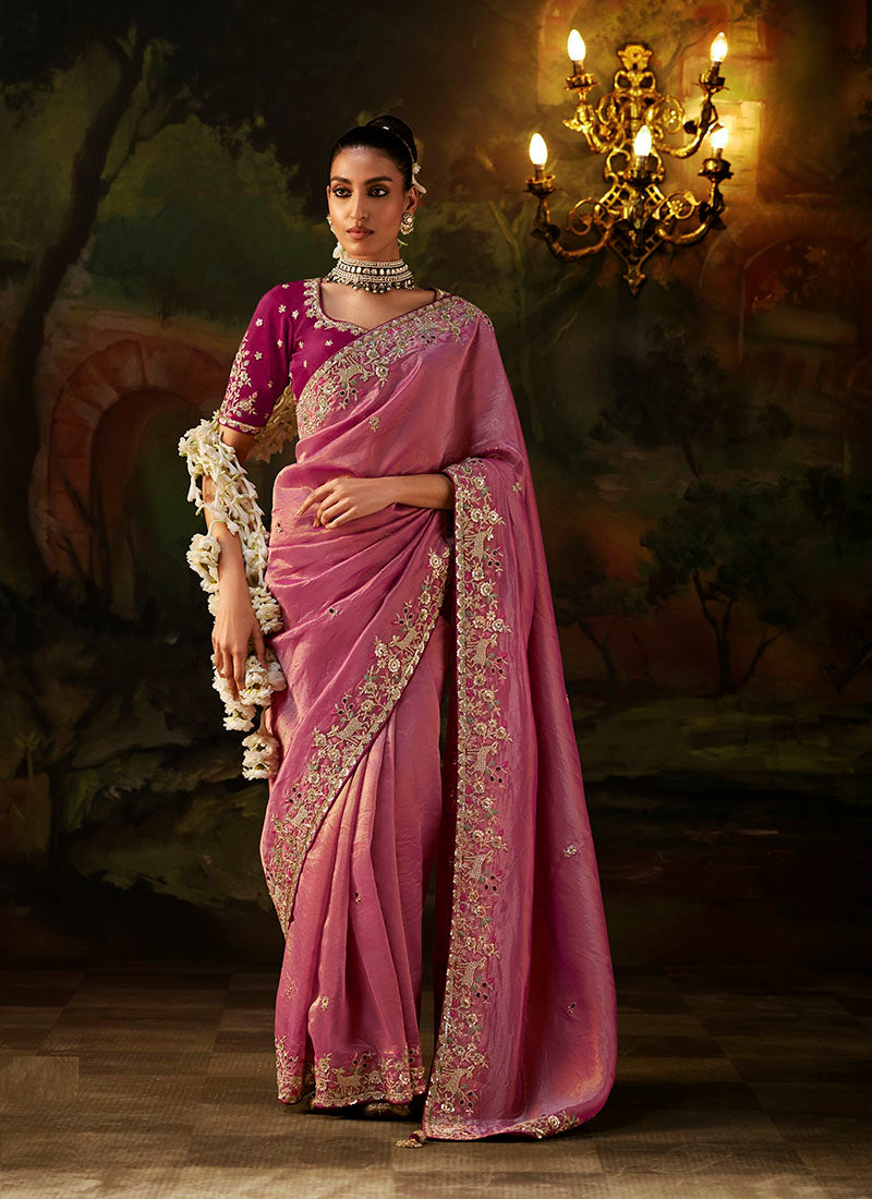 Viscose Zari Tissue Heavy Embroidery Sequence Work Designer  Saree