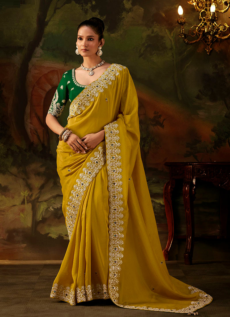 Viscose Zari Tissue Heavy Embroidery Sequence Work Designer  Saree