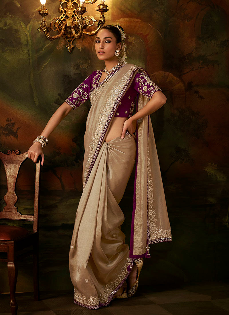Viscose Zari Tissue Heavy Embroidery Sequence Work Designer  Saree