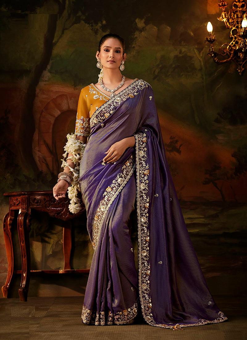 Viscose Zari Tissue Heavy Embroidery Sequence Work Designer  Saree