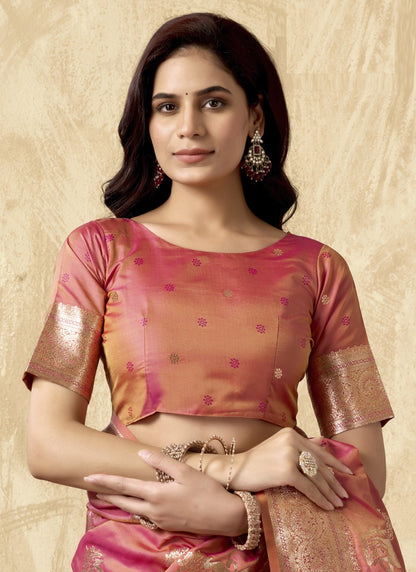 Peach Art Silk Beautiful Zari With Tussles & Rich Pallu Saree