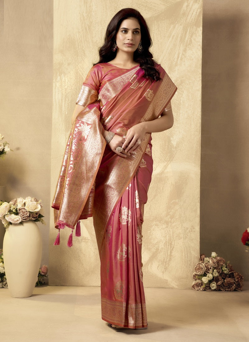 Peach Art Silk Beautiful Zari With Tussles & Rich Pallu Saree
