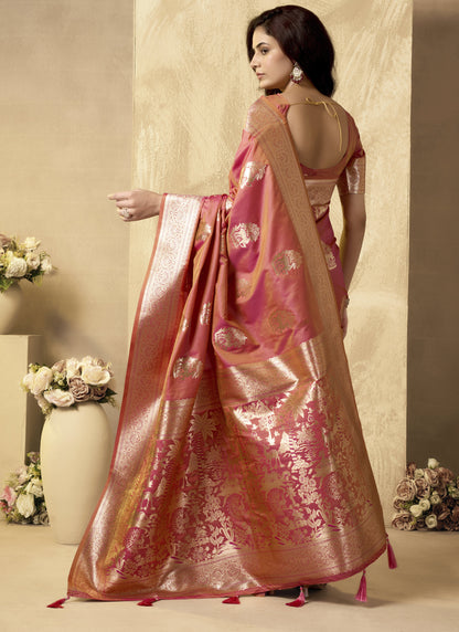 Peach Art Silk Beautiful Zari With Tussles & Rich Pallu Saree