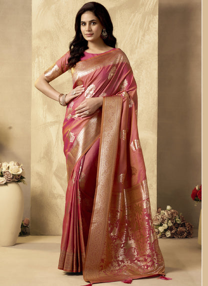 Peach Art Silk Beautiful Zari With Tussles & Rich Pallu Saree