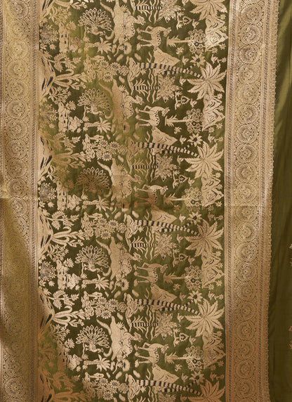 Mehndi Art Silk Beautiful Zari With Tussles & Rich Pallu Saree