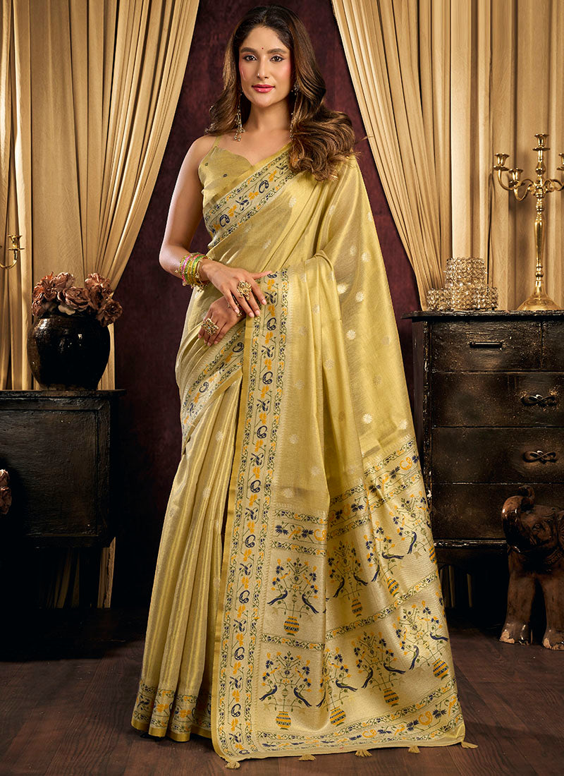 Tissue Silk With Tassels Traditional Wear Saree