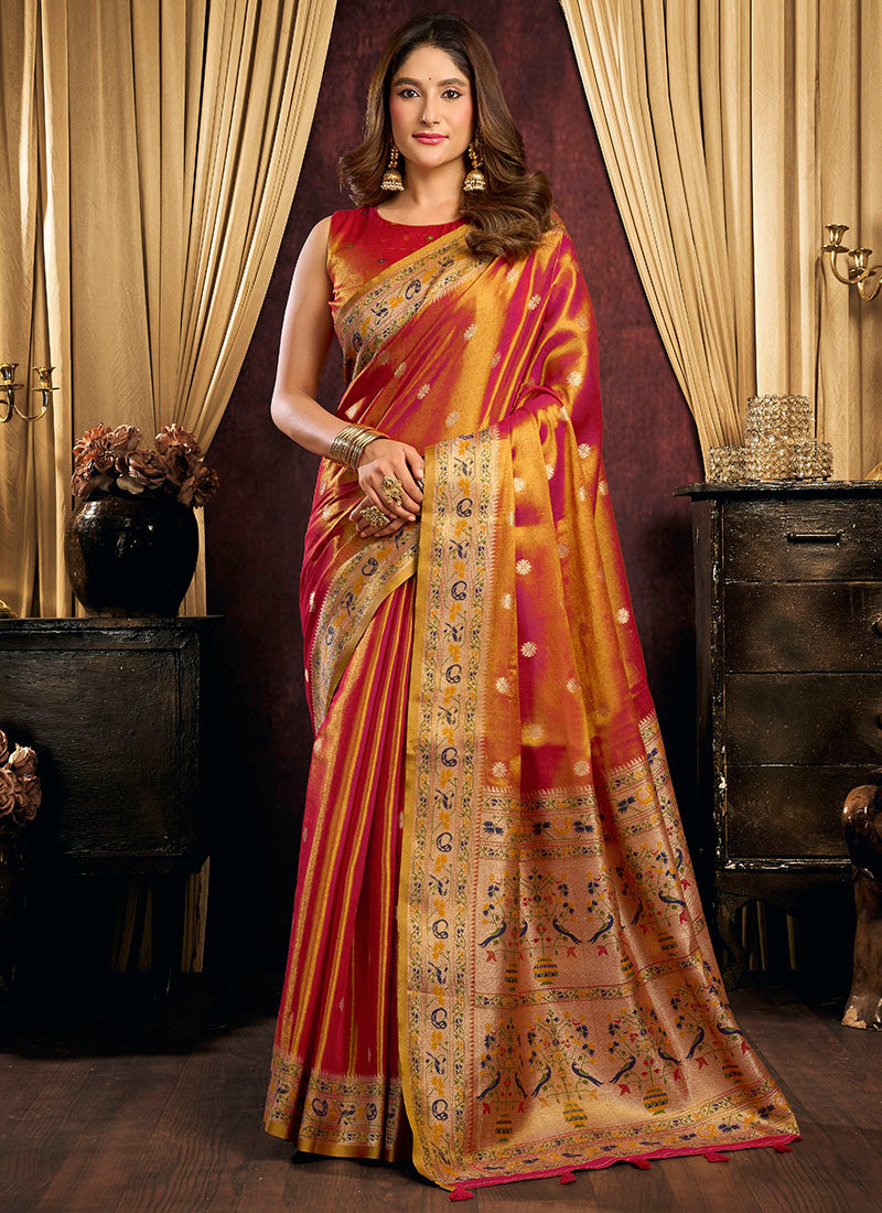 Tissue Silk With Tassels Traditional Wear Saree