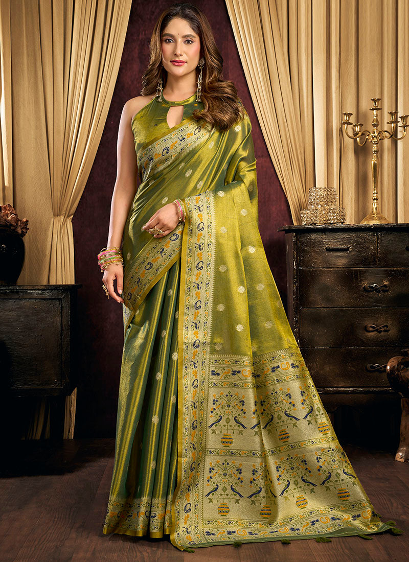 Tissue Silk With Tassels Traditional Wear Saree