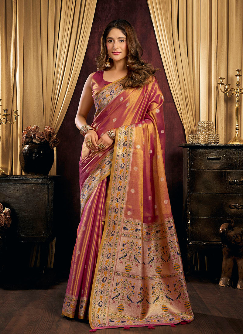 Tissue Silk With Tassels Traditional Wear Saree
