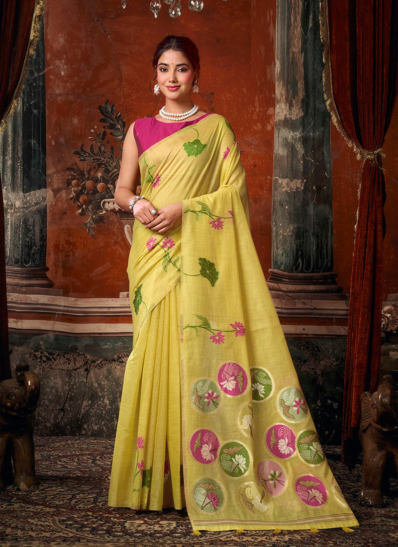 Khadi Cotton With Natural Texture & Jhallar Festive Wear Saree