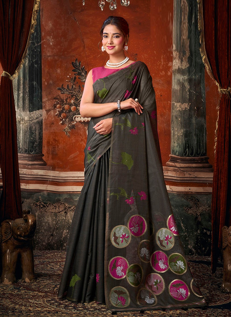 Khadi Cotton With Natural Texture & Jhallar Festive Wear Saree