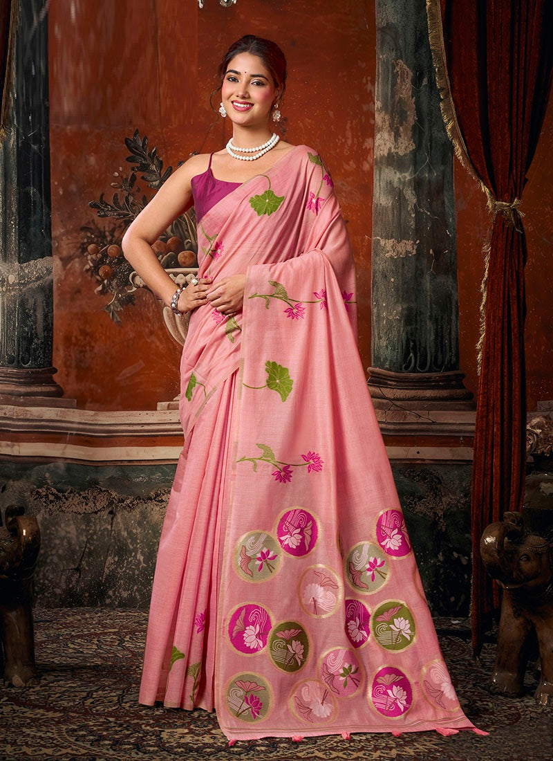 Khadi Cotton With Natural Texture & Jhallar Festive Wear Saree