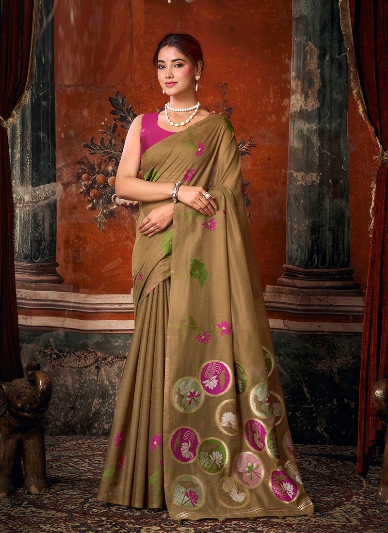 Khadi Cotton With Natural Texture & Jhallar Festive Wear Saree