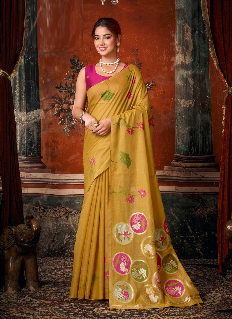 Khadi Cotton With Natural Texture & Jhallar Festive Wear Saree
