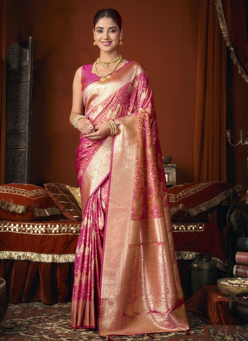 Jacquard Soft Silk With Rich Zari Weaving & Tassels Saree