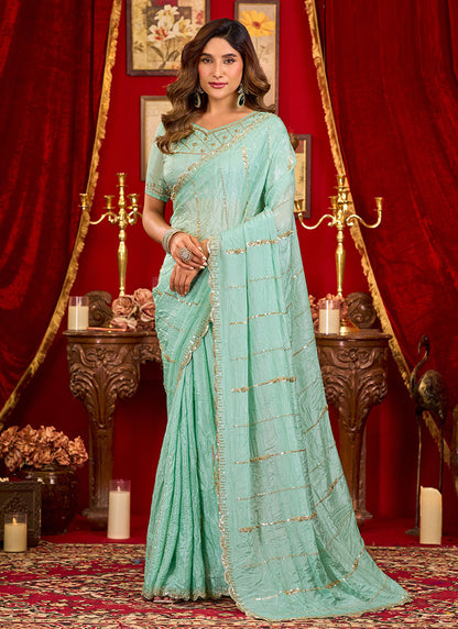 Silk Heavy Beads & Cut Work Designer Party Wear Saree