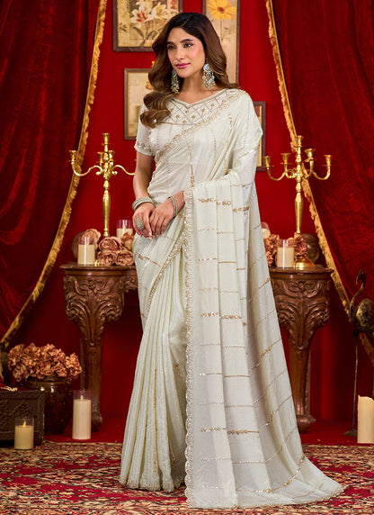Silk Heavy Beads & Cut Work Designer Party Wear Saree