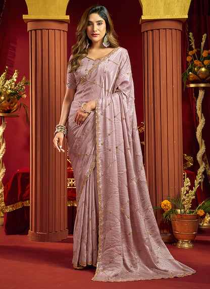 Velvet Heavy Embroidery Sequence Work Party Wear Saree