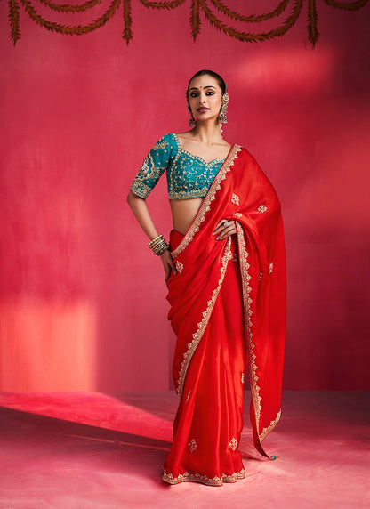 Fancy Soft Shimmering Sequin & Stone Work Party Wear Saree