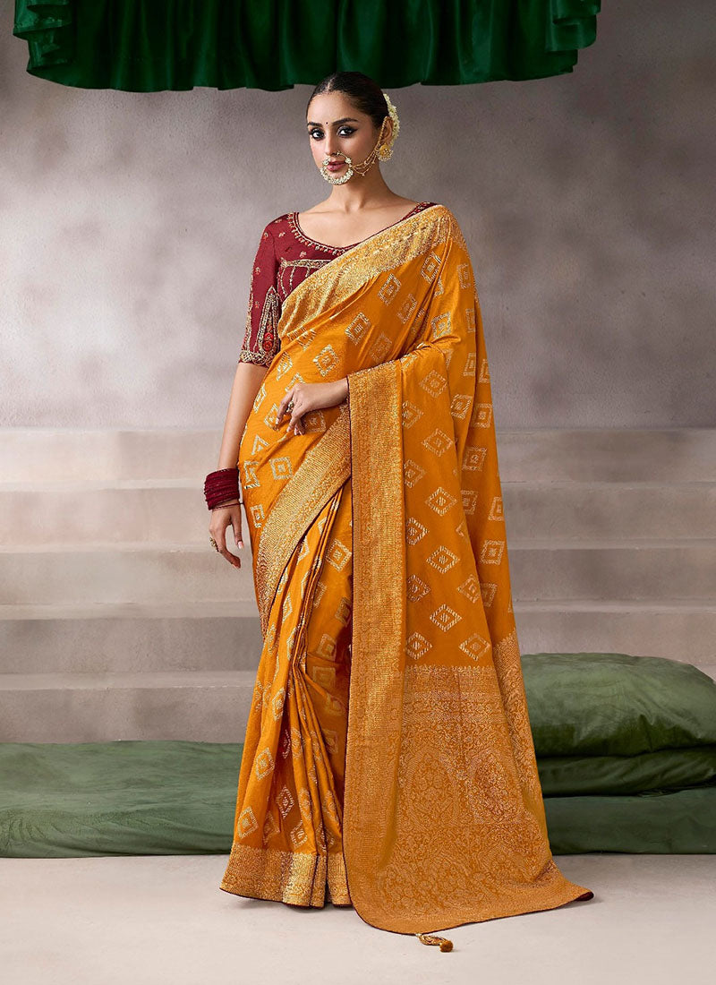 Crepe Designer Saree With Patterned Blouse