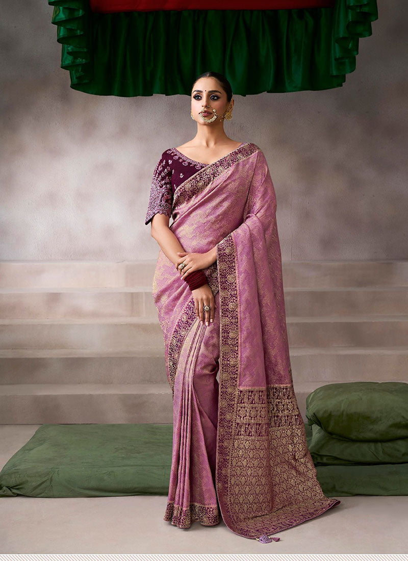 Crepe Designer Saree With Patterned Blouse