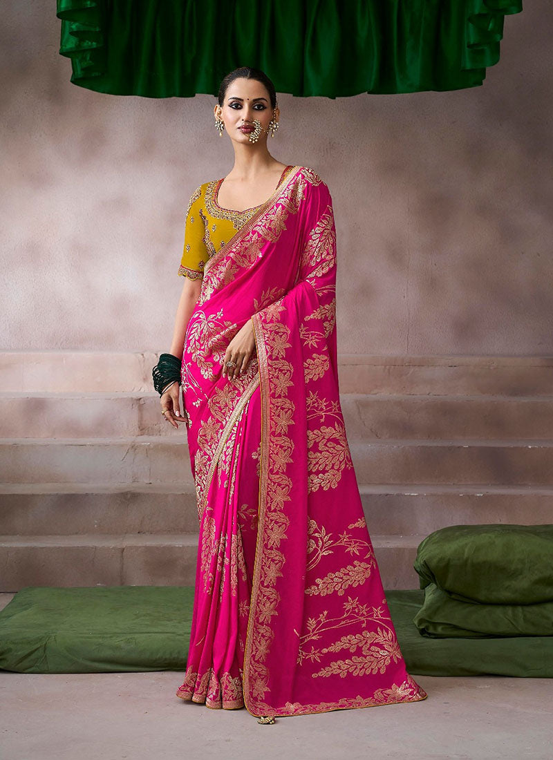 Crepe Designer Saree With Patterned Blouse