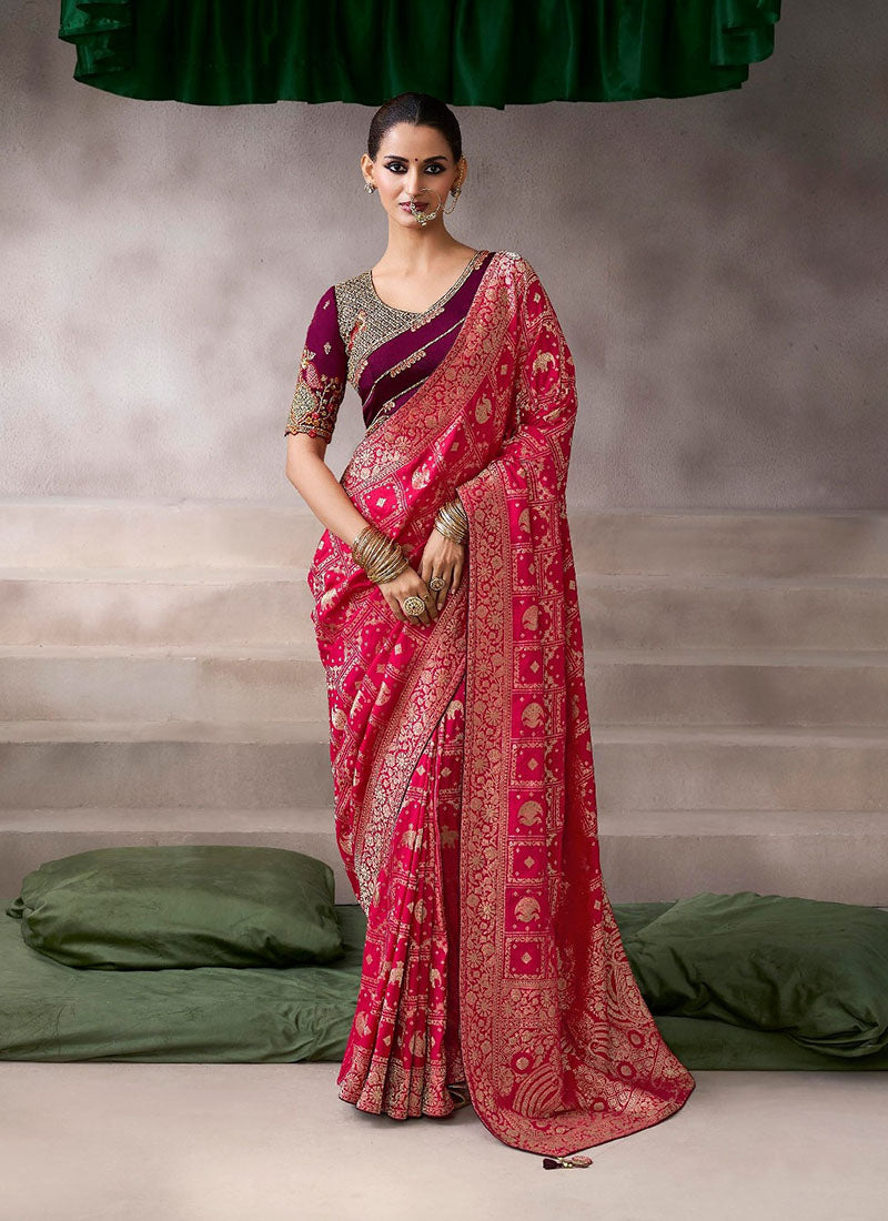 Crepe Designer Saree With Patterned Blouse