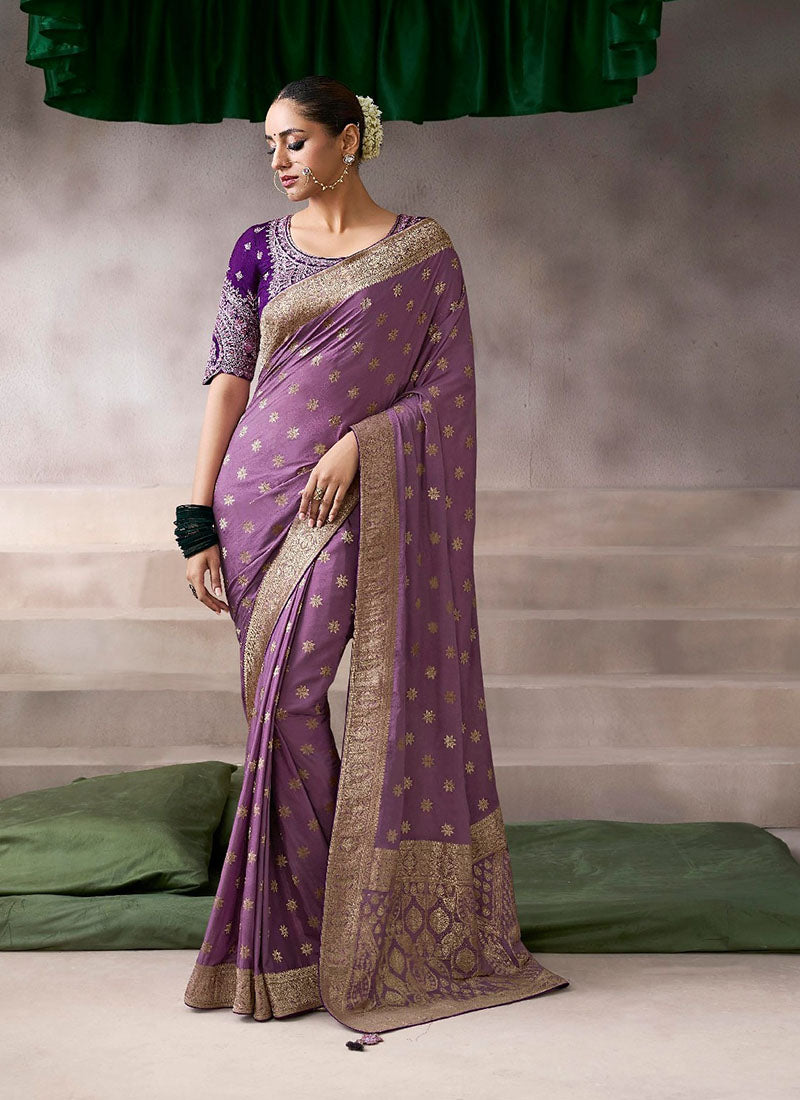 Crepe Designer Saree With Patterned Blouse