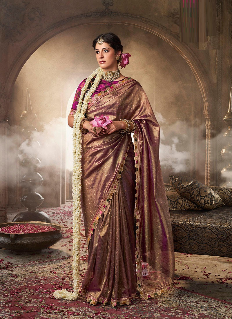 Zari Tissue Multicolur Lace Work Festive Wear Saree